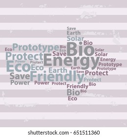 Text cloud. Eco wordcloud. Typography concept. Vector illustration.