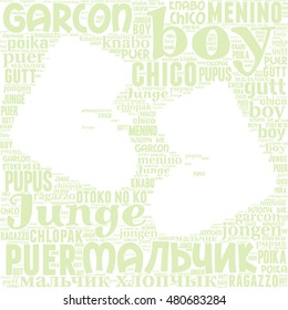 Text cloud filled by word boy in different languages. Vector illustration.