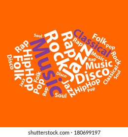 Text cloud. Music word cloud. Typography concept. Vector illustration.