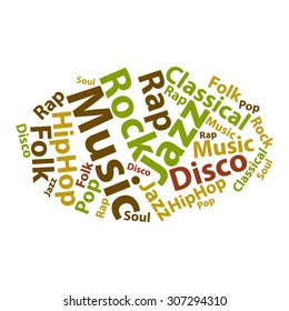 Text cloud. Music word cloud. Typography concept. Vector illustration.