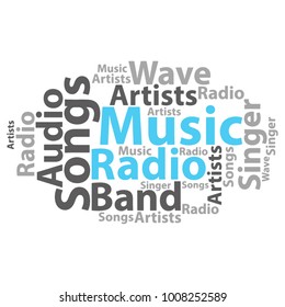 Text cloud. Music wordcloud. Typography concept. Vector illustration.