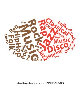 Text cloud. Music wordcloud. Typography concept. Vector illustration.