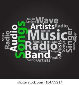 Text cloud. Music wordcloud. Typography concept. Vector illustration.
