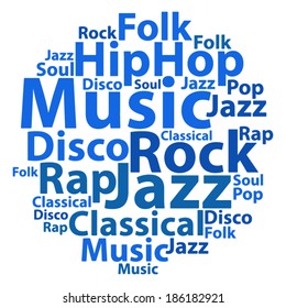 Text cloud. Music wordcloud. Typography concept. Vector illustration.