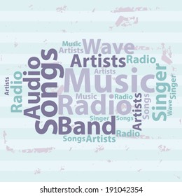 Text cloud. Music wordcloud. Typography concept. Vector illustration.