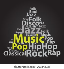 Text cloud. Music wordcloud. Typography concept. Vector illustration.