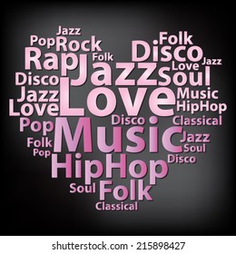 Text cloud. Music wordcloud. Typography concept. Vector illustration.