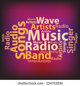 Text cloud. Music wordcloud. Typography concept. Vector illustration.