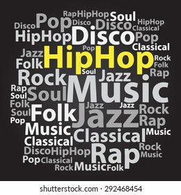 Text cloud. Music wordcloud. Typography concept. Vector illustration.