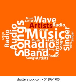 Text cloud. Music wordcloud. Typography concept. Vector illustration.