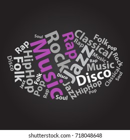 Text cloud. Music wordcloud. Typography concept. Vector illustration.