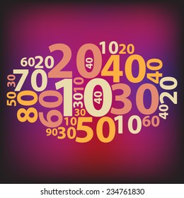 Text cloud. Numbers wordcloud. Typography concept. Vector illustration.