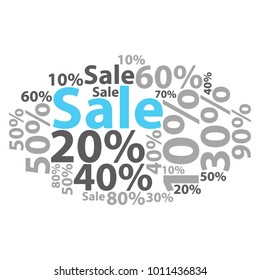Text cloud. Sale percent wordcloud. Typography concept. Vector illustration.