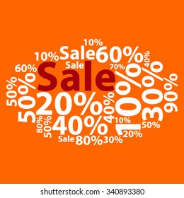 Text cloud. Sale percent wordcloud. Typography concept. Vector illustration.