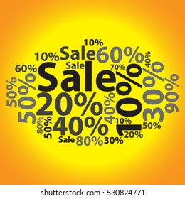 Text cloud. Sale percent wordcloud. Typography concept. Vector illustration.