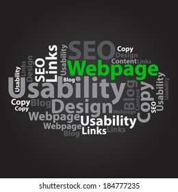 Text cloud. Seo wordcloud. Typography concept. Vector illustration.