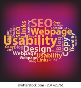 Text cloud. Seo wordcloud. Typography concept. Vector illustration.