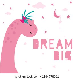 text cloud star moon dream dino baby girl tee art vector 