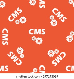 Text CMS with two gears, repeated on orange background