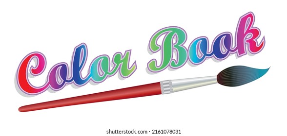Text Color Book with paint brush. Isolated on white background. Vector illustration.
