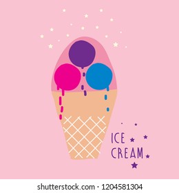 text color ice cream girl tee illustration art vector  