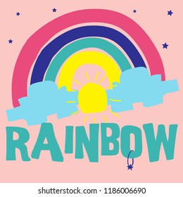 text color star cloud sun rainbow baby girl tee illustration art vector 