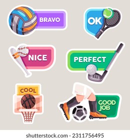 Text comment sticker bravo ok nice perfect cool and good job volley tennis baseball basketball golf and football tournament sport style