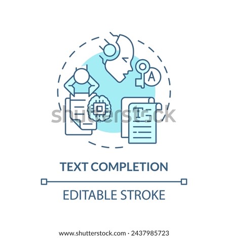 Text completion soft blue concept icon. Ai transformative tools, document analysis. Round shape line illustration. Abstract idea. Graphic design. Easy to use in infographic, presentation