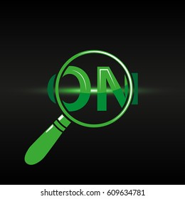 Text composition , green. dark background.Magnifier