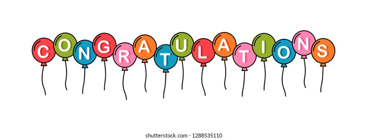 text Congratulations greeting banner on colorful Balloons.  Vector illustration. 