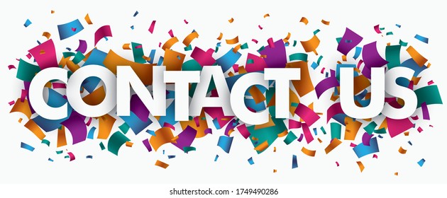 Contáctanos en texto con un confetti de colores. Archivo vectorial Eps 10.
