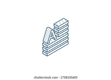 text content, block newspaper article isometric icon. 3d vector illustration. Isolated line art technical drawing. Editable stroke