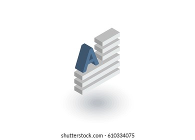 text content, block, newspaper article isometric flat icon. 3d vector colorful illustration. Pictogram isolated on white background