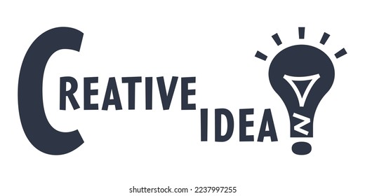 Text Creative idea with an exclamation mark in the shape of a light bulb, idea concept.