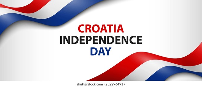 Text Croatia Independence Day and Croatian flags on white background, simple minimalist banner design.