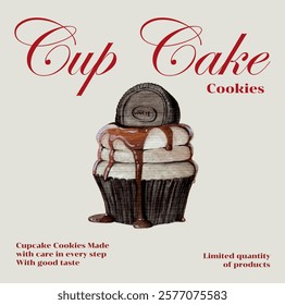 text and cupcake chocolate element design for templates.