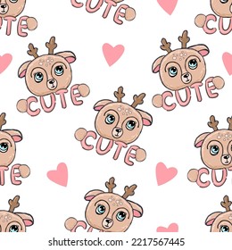 text cute and deer baby girl print illustration art vector seamless pattern, design for wrapping paper or textile fabric print