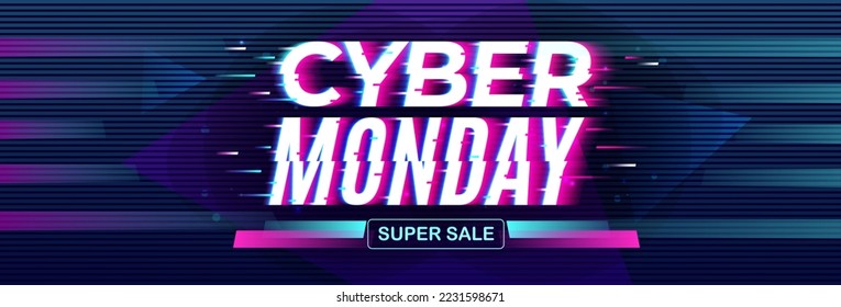 Text CYBER MONDAY, SUPER SALE on dark color background