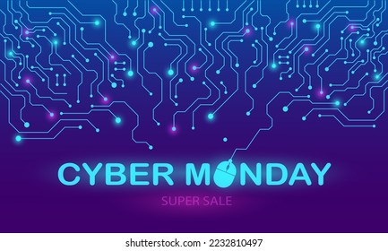 Text CYBER MONDAY SUPER SALE on color background