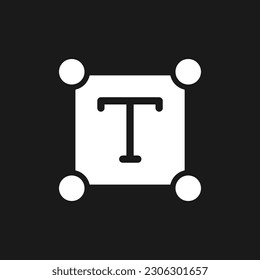Text dark mode glyph ui icon. Simple filled line element. User interface design. White silhouette symbol on black space. Solid pictogram for web, mobile. Vector isolated illustration