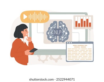Text Data Analysis with NLP abstract concept vector illustration. Data Analysis. Natural Language Processing analyze text data, social media, customer feedback. AI Technology. abstract metaphor.