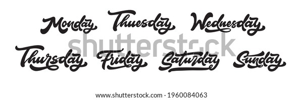 Text day Monday, Tuesday, Wednesday, Thursday,\
Friday, Saturday, Sunday, card with text. Flat vector stock\
illustration. Weekday, weekend lettering. Day of the weekday.\
Vector illustration. EPS\
10.