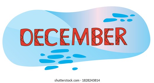 Text December as a month of the winter season for a bullet journal, organizer, planner, diary, weekly. Christmas flat and outline vector stock illustration with text December as decor for Christmas