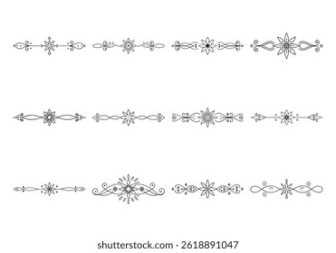 Text delimiters and scroll elements, Graphic underline elements, Vintage divider, vector illustration border