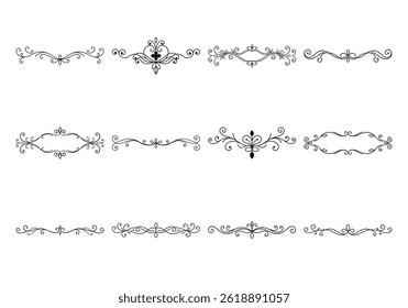 Text delimiters and scroll elements, Graphic underline elements, Vintage divider, vector illustration border
