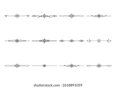 Text delimiters and scroll elements, Graphic underline elements, Vintage divider, vector illustration border