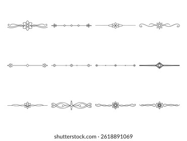 Text delimiters and scroll elements, Graphic underline elements, Vintage divider, vector illustration border