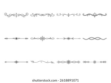 Text delimiters and scroll elements, Graphic underline elements, Vintage divider, vector illustration border
