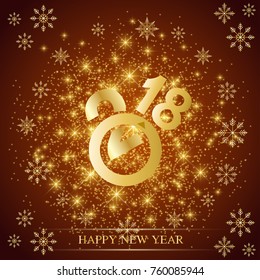 Text design 2018. Christmas and Happy New Years background with golden snowflakes. Design element for presentations, postcards, flyers, leaflets and posters. Vector illustration