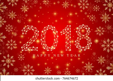 Text design 2018. Christmas and Happy New Years background with snowflakes. Vector illustration
